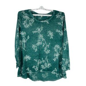 C & C California Womens 2X Green Floral Long Sleeve Top